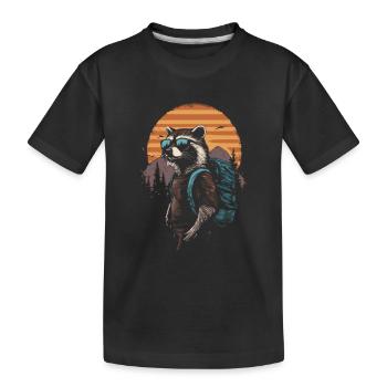 Waschbär Wandern Trekking - Kinder Premium Bio T-Shirt - Schwarz - Vorne