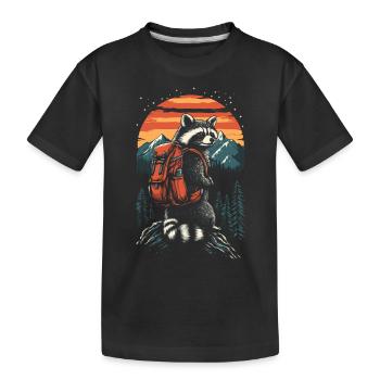 Waschbär Wandern Trekking - Kinder Premium Bio T-Shirt - Schwarz - Vorne