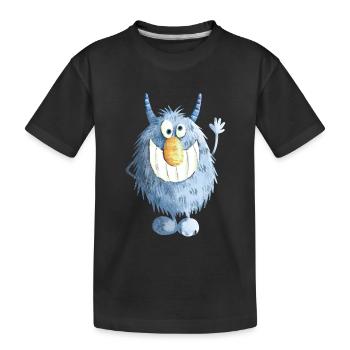 Blaues Grinse Monster - Kinder Premium Bio T-Shirt - Schwarz - Vorne