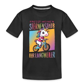 Cute unicorn on bicycle - Kids' Premium Organic T-Shirt - black - Front