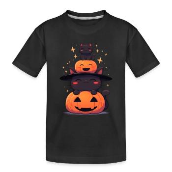 Chats mignons d’Halloween avec des citrouilles - T-shirt bio Premium Enfant - noir - Devant
