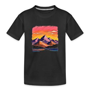 Malerei Berglandschaft und Sonnenuntergang - Kinder Premium Bio T-Shirt - Schwarz - Vorne