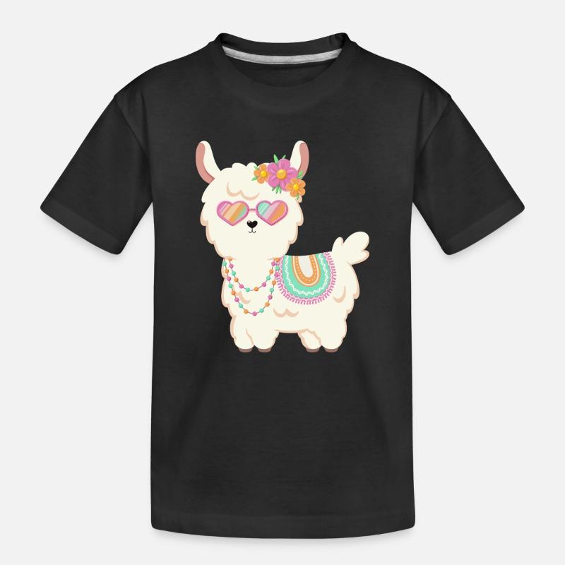 Süßes Lama Sommer - Kinder Premium Bio T-Shirt - Schwarz