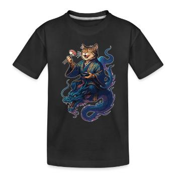 Sushi Katze getigert Kimono Drache Geschenk - Kinder Premium Bio T-Shirt - Schwarz - Vorne