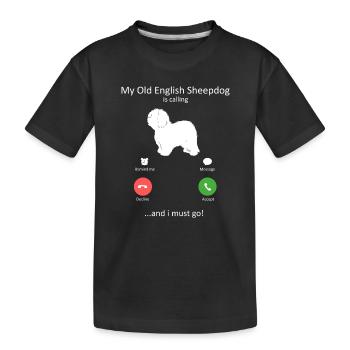 Altenglischer Schäferhund ruft Telefonbildschirm - Kinder Premium Bio T-Shirt - Schwarz - Vorne