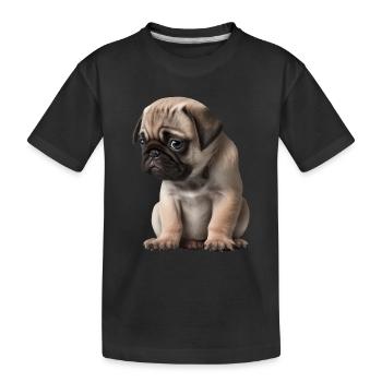 Shy Pug Puppy - Kids' Premium Organic T-Shirt - black - Front