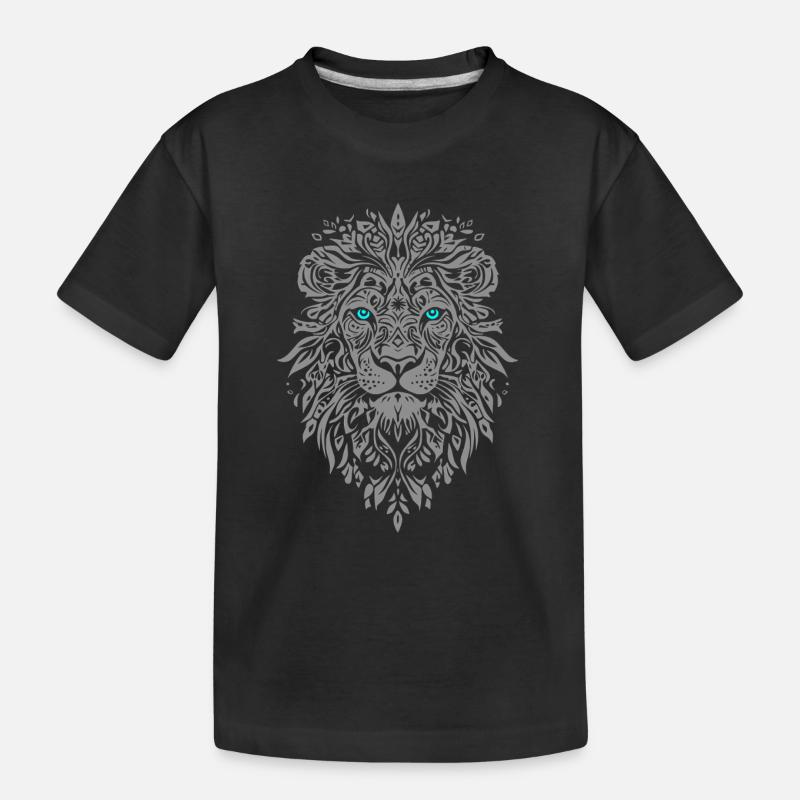 Silberne Löwe Gesicht Blaue Augen - Kinder Premium Bio T-Shirt - Schwarz