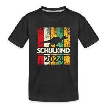 Schulkind 2024 Dinosaurier Retro - Kinder Premium Bio T-Shirt - Schwarz - Vorne
