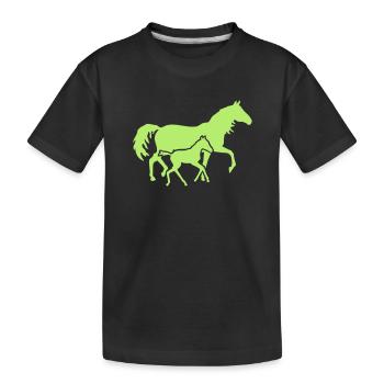 Fohlen mit Stute - Kinder Premium Bio T-Shirt - Schwarz - Vorne