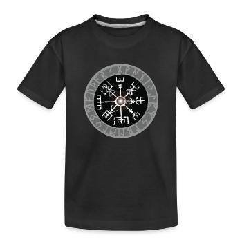 Weißer Wikinger Kompass Valhalla Vegvisir - Kinder Premium Bio T-Shirt - Schwarz - Vorne