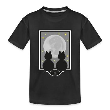 Zwei Katzen bei Nacht im Mondlicht. - Kinder Premium Bio T-Shirt - Schwarz - Vorne