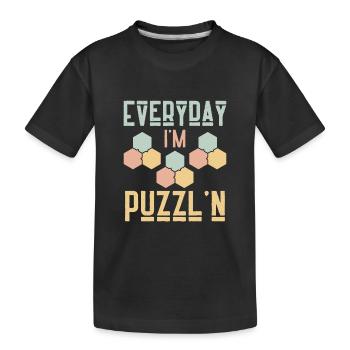 Jeden Tag bin ich ein lustiger Rätsellöser - Kinder Premium Bio T-Shirt - Schwarz - Vorne