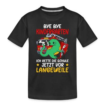 Einschulung T-Shirt Feuerwehr für Jungen Dino - Kinder Premium Bio T-Shirt - Schwarz - Vorne