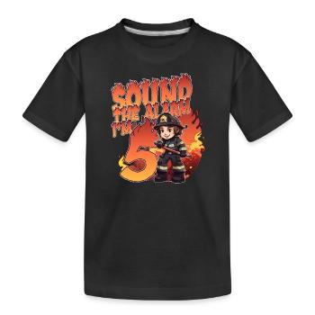 Thème de garçon d’anniversaire de pompier pour enfants de 5 ans - T-shirt bio Premium Enfant - noir - Devant