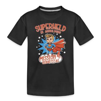 Superheld in Ausbildung 4. Geburtstag Junge blond - Kinder Premium Bio T-Shirt - Schwarz - Vorne