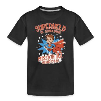 Superheld 10. Geburtstag Junge braune Haare - Kinder Premium Bio T-Shirt - Schwarz - Vorne