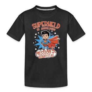 Superheld 5. Geburtstag Junge schwarze Haare - Kinder Premium Bio T-Shirt - Schwarz - Vorne
