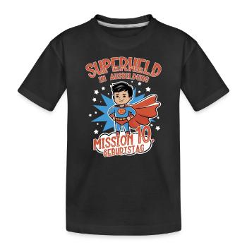 Superheld 10. Geburtstag Junge schwarze Haare - Kinder Premium Bio T-Shirt - Schwarz - Vorne