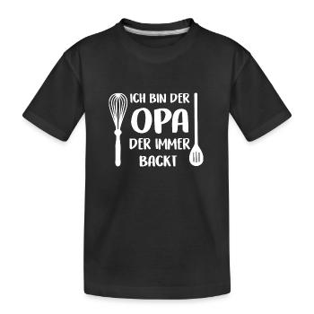 Der Opa der immer backt mit Schneebesen Kochlöffel - Kinder Premium Bio T-Shirt - Schwarz - Vorne