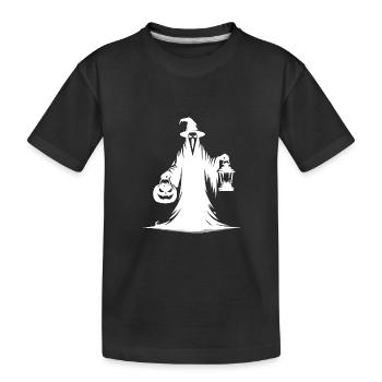 Unheimliches Halloween Gespenst mit Kürbislampe - Kinder Premium Bio T-Shirt - Schwarz - Vorne