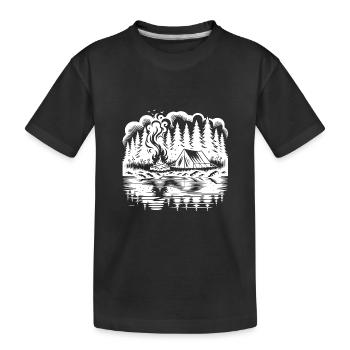 Idyllischer Campingplatz in der Natur am See - Kinder Premium Bio T-Shirt - Schwarz - Vorne