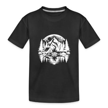Campingurlaub im Wald mit reflektierendem See - Kinder Premium Bio T-Shirt - Schwarz - Vorne
