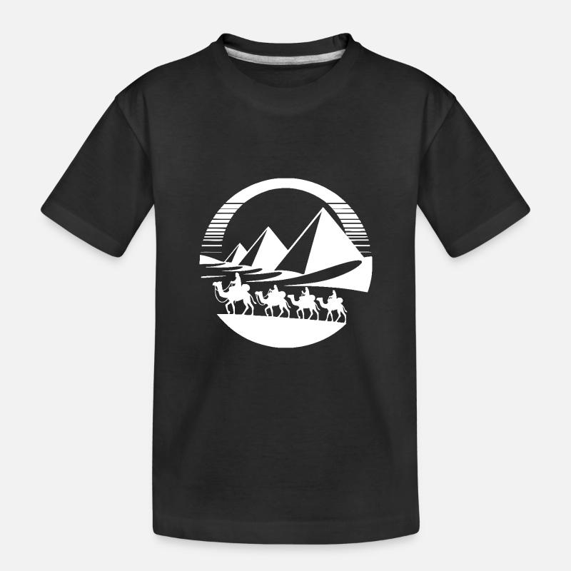 Wüstenkarawane mit Pyramiden im Hintergrund - Kinder Premium Bio T-Shirt - Schwarz