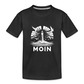 Leuchtturm Moin Küsten Szene mit Möven - Kinder Premium Bio T-Shirt - Schwarz - Vorne
