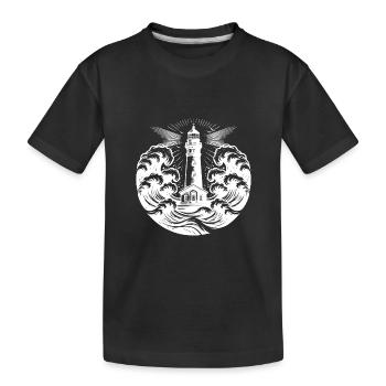 Phare côtier rougeoyant dans de fortes vagues - T-shirt bio Premium Enfant - noir - Devant