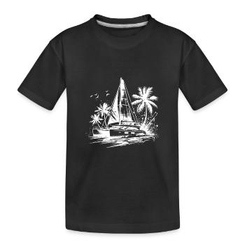 Doppelrumpf Katamaran Segleboot Karibik Palmen - Kinder Premium Bio T-Shirt - Schwarz - Vorne