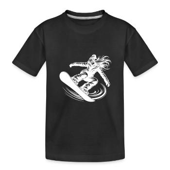Wintersport Snowboarderin im Action Sprung - Kinder Premium Bio T-Shirt - Schwarz - Vorne