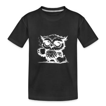 Verschlafene Eule die Kaffee zur Pflicht erklärt - Kinder Premium Bio T-Shirt - Schwarz - Vorne