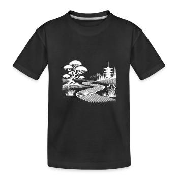 Sandmuster und Pagode Zen-Garten Inspiration - Kinder Premium Bio T-Shirt - Schwarz - Vorne