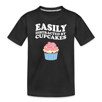 Facilement distrait par les cupcakes - T-shirt bio Premium Enfant - noir - Devant
