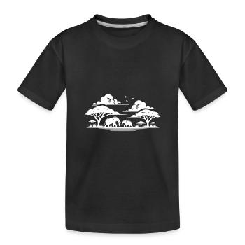 Elephants in African Savannahs Tree Silhouette - Kids' Premium Organic T-Shirt - black - Front