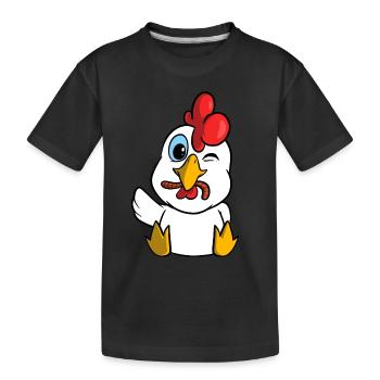Cute chicken with worm - Kids' Premium Organic T-Shirt - black - Front