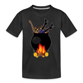 Hexe in Kochtopf - Halloween Kochen Feuerholz - Kinder Premium Bio T-Shirt - Schwarz - Vorne