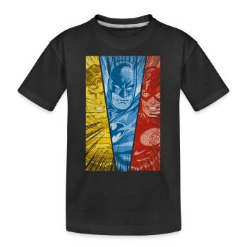 DC Comics Justice League Superman Batman Flash - Kinder Premium Bio T-Shirt - Schwarz - Vorne