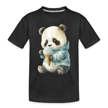 Panda - eat ice cream - Kids' Premium Organic T-Shirt - black - Front