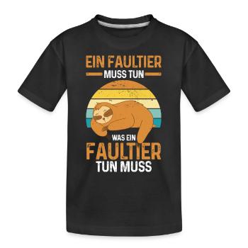 Faultier - Kinder Premium Bio T-Shirt - Schwarz - Vorne