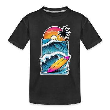 Surfen Strand Palme Sonnenschein Urlaub - Kinder Premium Bio T-Shirt - Schwarz - Vorne