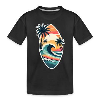 Surfen Strand Palme Sonnenschein Urlaub - Kinder Premium Bio T-Shirt - Schwarz - Vorne