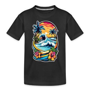 Surfen Strand Palme Sonnenschein Urlaub - Kinder Premium Bio T-Shirt - Schwarz - Vorne
