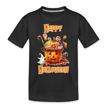 Halloween – Joyeux Halloween citrouille avec des bonbons - T-shirt bio Premium Enfant - noir - Devant