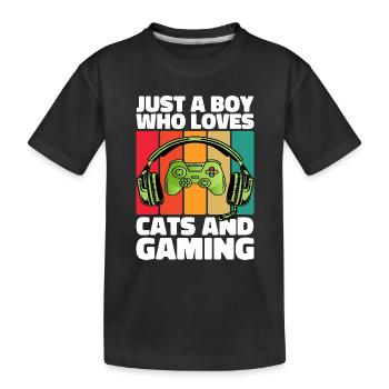 Gamer and Cats: Video Games and Feline Complicity - Kids' Premium Organic T-Shirt - black - Front