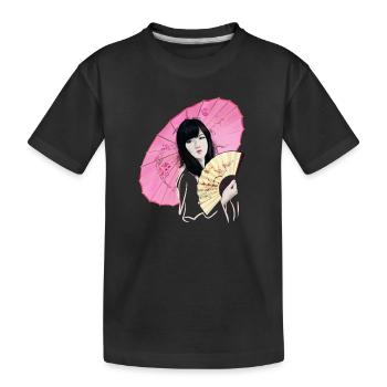Beauté asiatique avec un parapluie rose - T-shirt bio Premium Enfant - noir - Devant