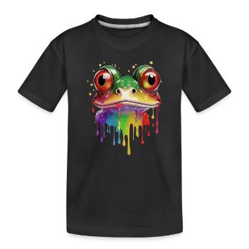 Farbklecks Froschporträt - Kinder Premium Bio T-Shirt - Schwarz - Vorne