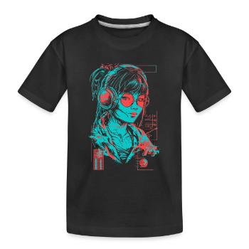 Kopfhörer Mädchen Frau Musik Sound Beat Neon Pink - Kinder Premium Bio T-Shirt - Schwarz - Vorne