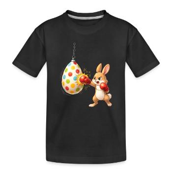 Boxender Osterhase mit Osterei-Boxsack - Kinder Premium Bio T-Shirt - Schwarz - Vorne