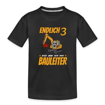 Kinder 3. Geburtstag Bagger  - Kinder Premium Bio T-Shirt - Schwarz - Vorne